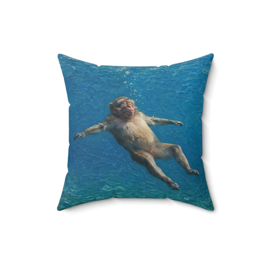 Relaxing Monkey Floating Decorative Pillow — Quirky Animal Throw Pillow