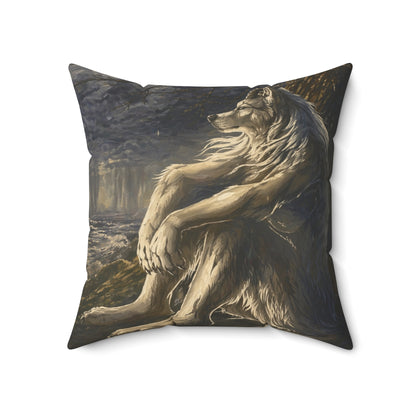 Wolf Meditation Throw Pillow — Mythic Lion Art Decorative Cushion for Living Room, Gift for Animal Lovers