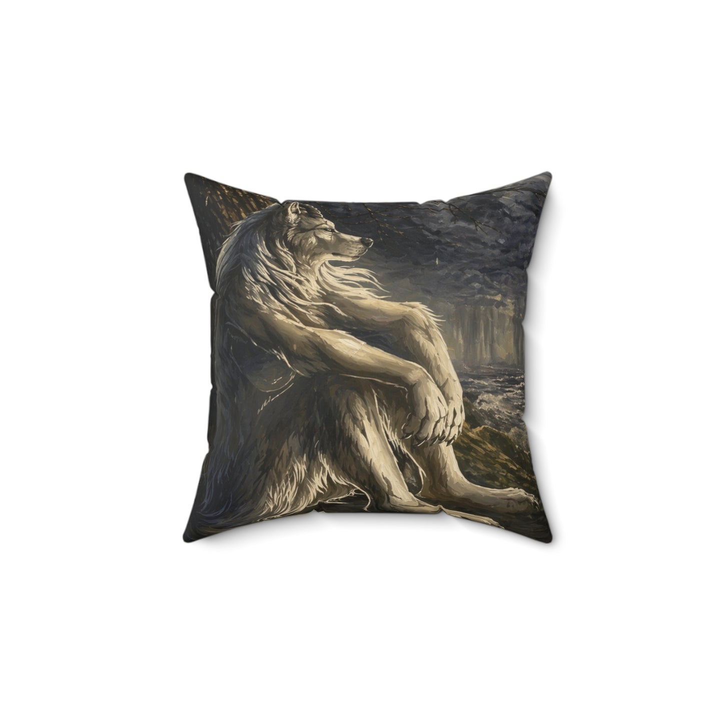 Wolf Meditation Throw Pillow — Mythic Lion Art Decorative Cushion for Living Room, Gift for Animal Lovers