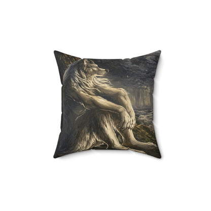 Wolf Meditation Throw Pillow — Mythic Lion Art Decorative Cushion for Living Room, Gift for Animal Lovers