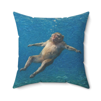 Relaxing Monkey Floating Decorative Pillow — Quirky Animal Throw Pillow