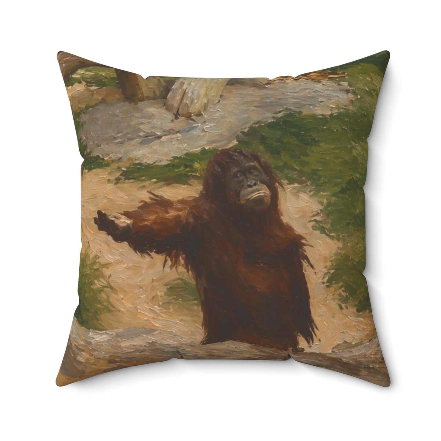 Orangutan Art Pillow — Vintage Wildlife Throw Cushion
