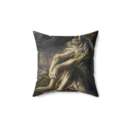 Wolf Meditation Throw Pillow — Mythic Lion Art Decorative Cushion for Living Room, Gift for Animal Lovers