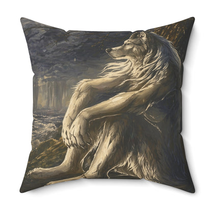 Wolf Meditation Throw Pillow — Mythic Lion Art Decorative Cushion for Living Room, Gift for Animal Lovers