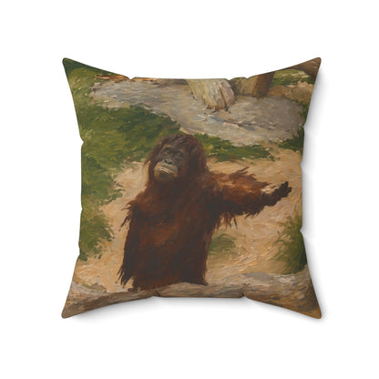 Orangutan Art Pillow — Vintage Wildlife Throw Cushion