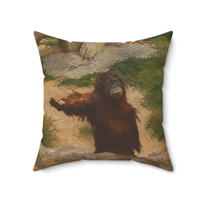 Orangutan Art Pillow — Vintage Wildlife Throw Cushion