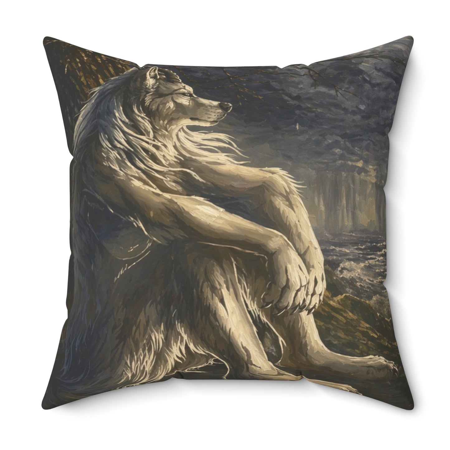 Wolf Meditation Throw Pillow — Mythic Lion Art Decorative Cushion for Living Room, Gift for Animal Lovers