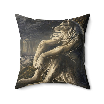 Wolf Meditation Throw Pillow — Mythic Lion Art Decorative Cushion for Living Room, Gift for Animal Lovers