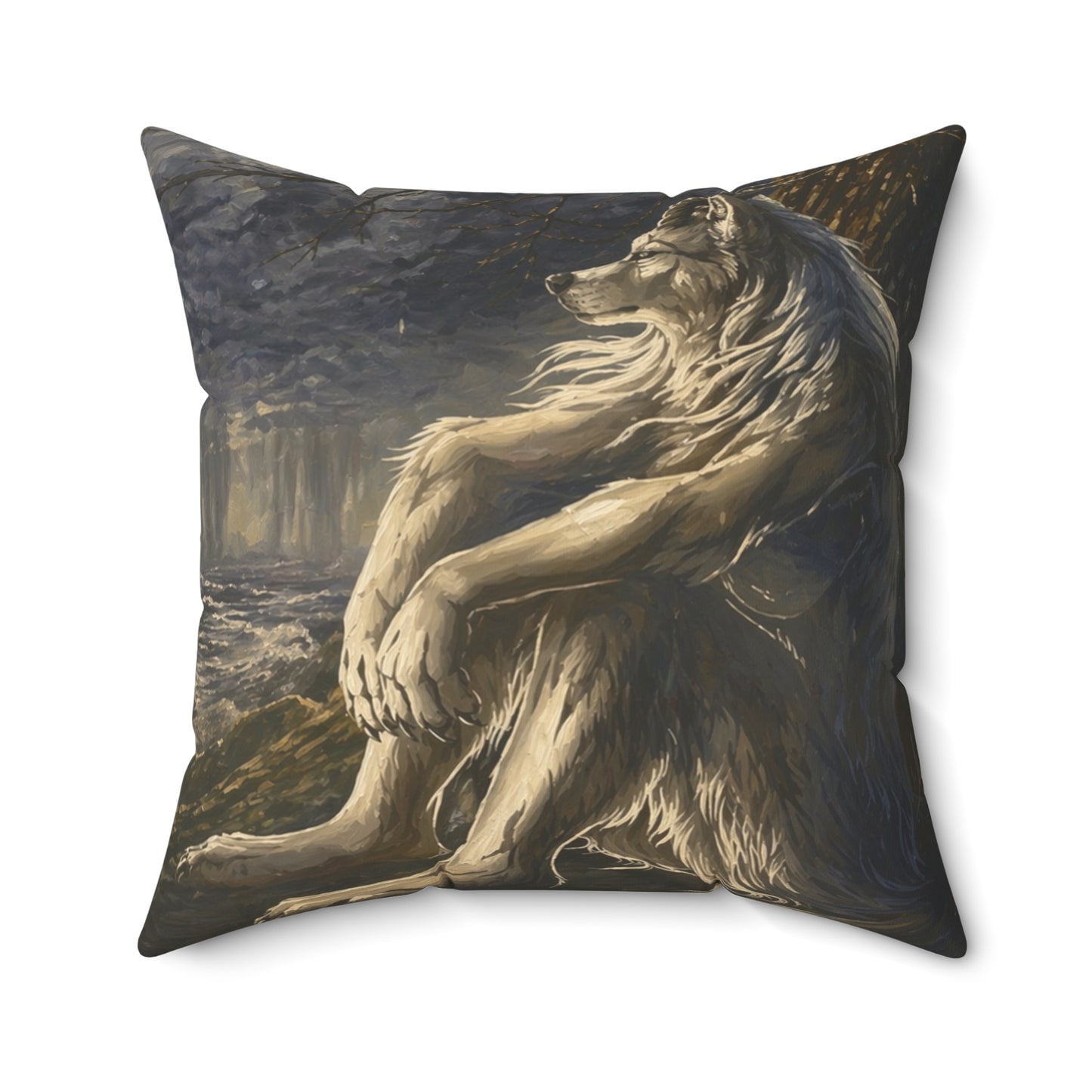 Wolf Meditation Throw Pillow — Mythic Lion Art Decorative Cushion for Living Room, Gift for Animal Lovers