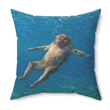 Relaxing Monkey Floating Decorative Pillow — Quirky Animal Throw Pillow