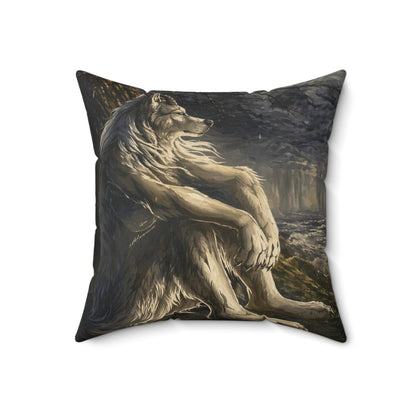 Wolf Meditation Throw Pillow — Mythic Lion Art Decorative Cushion for Living Room, Gift for Animal Lovers