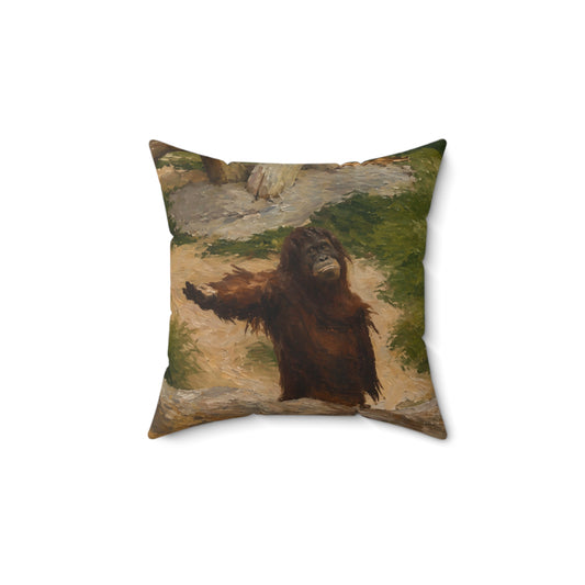 Orangutan Art Pillow — Vintage Wildlife Throw Cushion