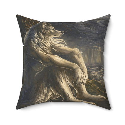Wolf Meditation Throw Pillow — Mythic Lion Art Decorative Cushion for Living Room, Gift for Animal Lovers