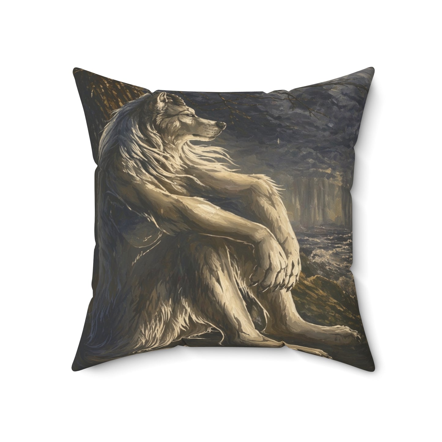 Wolf Meditation Throw Pillow — Mythic Lion Art Decorative Cushion for Living Room, Gift for Animal Lovers
