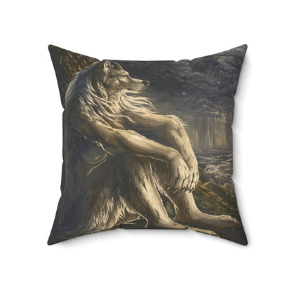 Wolf Meditation Throw Pillow — Mythic Lion Art Decorative Cushion for Living Room, Gift for Animal Lovers