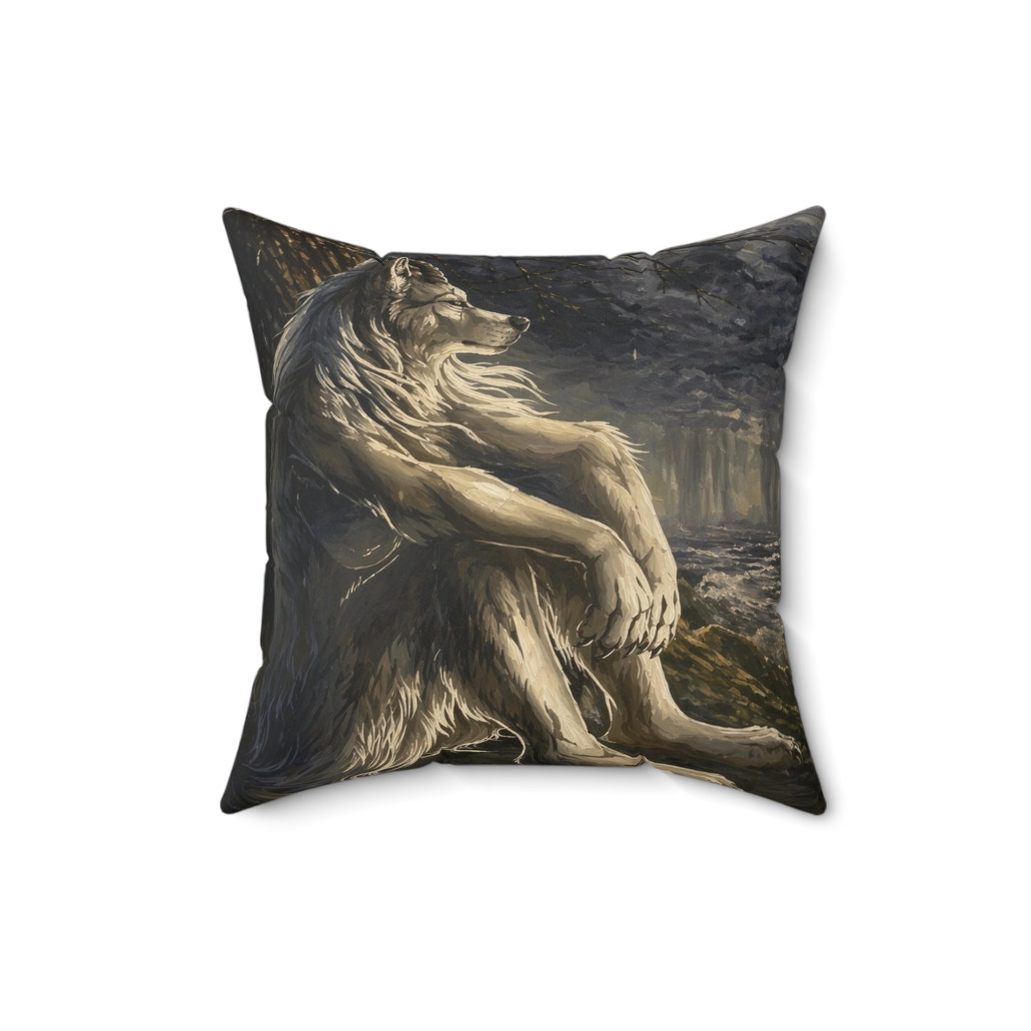 Wolf Meditation Throw Pillow — Mythic Lion Art Decorative Cushion for Living Room, Gift for Animal Lovers
