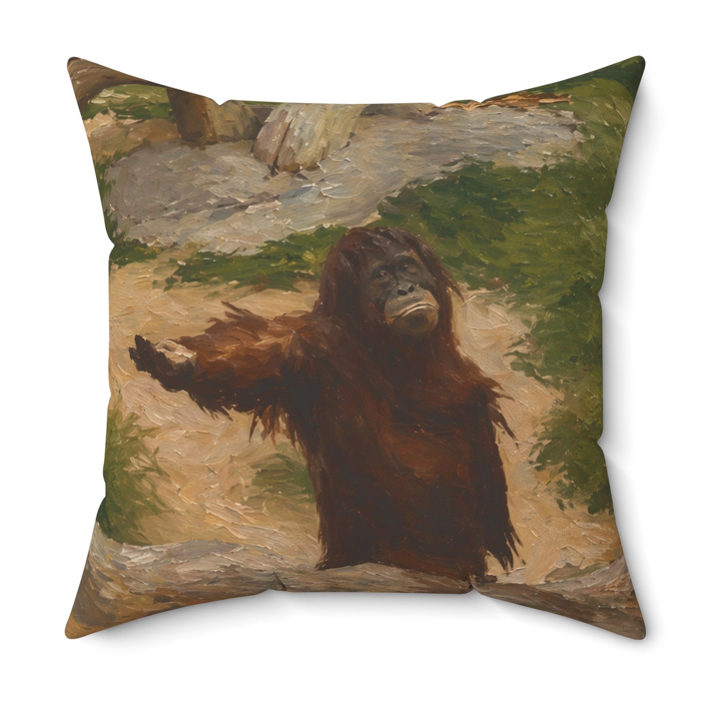 Orangutan Art Pillow — Vintage Wildlife Throw Cushion